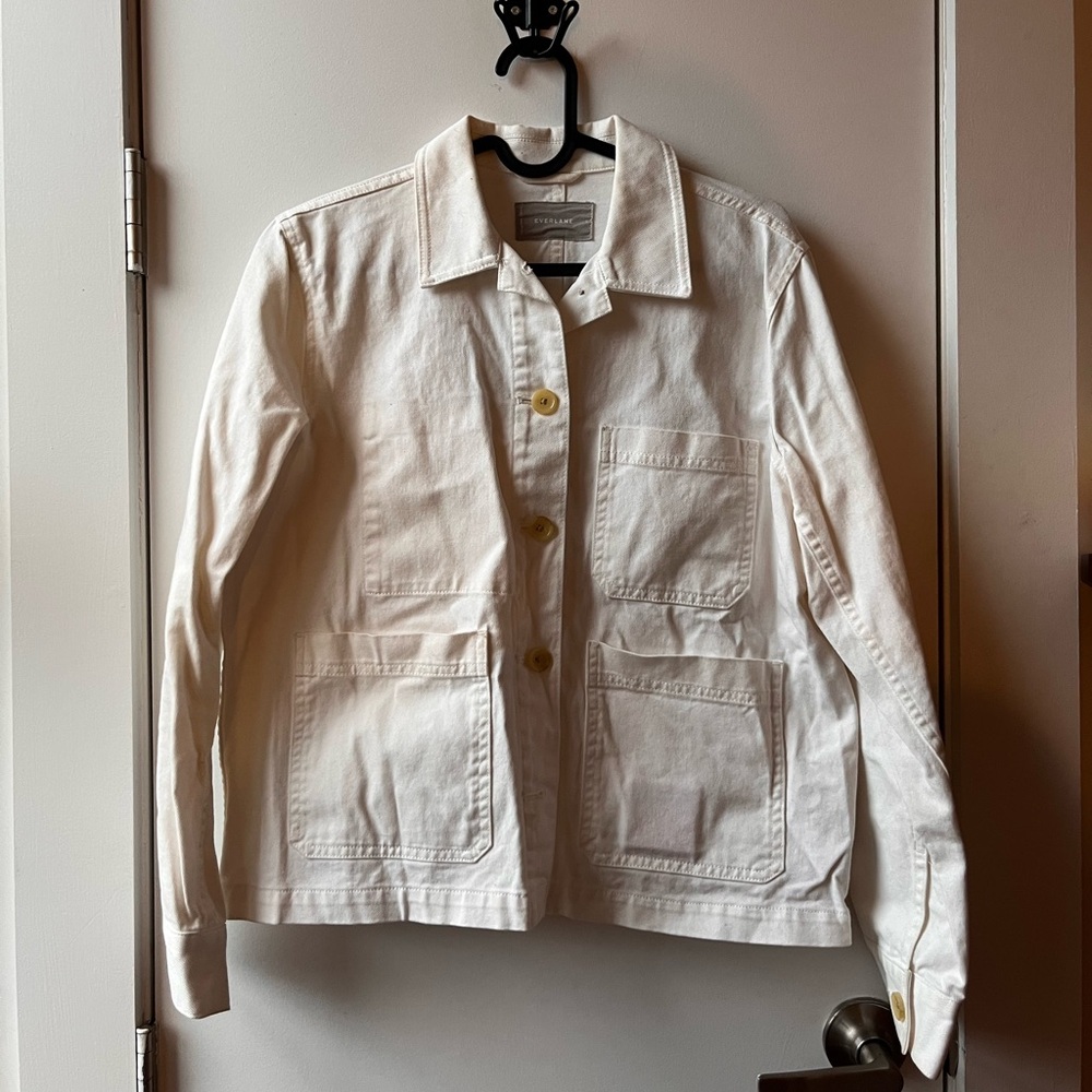 White Everlane chore coat jacket